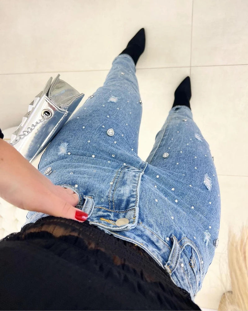 Calça Jeans Mom Pedraria Tifany